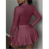 imageSOLY HUX Womens Skirt Sets 2 Piece Outfits Long Sleeve Crop Top with Pleated Mini Skirt Set Party Outfits for WomenPlain Purple