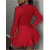imageSOLY HUX Womens Skirt Sets 2 Piece Outfits Long Sleeve Crop Top with Pleated Mini Skirt Set Party Outfits for WomenPlain Red