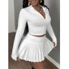 imageSOLY HUX Womens Skirt Sets 2 Piece Outfits Long Sleeve Crop Top with Pleated Mini Skirt Set Party Outfits for WomenPlain White