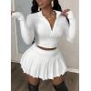 imageSOLY HUX Womens Skirt Sets 2 Piece Outfits Long Sleeve Crop Top with Pleated Mini Skirt Set Party Outfits for WomenPlain White