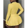 imageSOLY HUX Womens Skirt Sets 2 Piece Outfits Long Sleeve Crop Top with Pleated Mini Skirt Set Party Outfits for WomenPlain Yellow