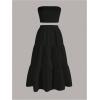 imageSOLY HUX Womens Summer 2 Piece Skirt Outfits Strapless Crop Tube Top and Ruffle Flowy Skirt SetPlain Black