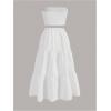 imageSOLY HUX Womens Summer 2 Piece Skirt Outfits Strapless Crop Tube Top and Ruffle Flowy Skirt SetPlain White