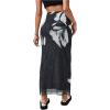 imageSOLY HUX Womens Summer Mesh Print Bodycon Long Skirts High Waist Beach Midi SkirtBlack Printed