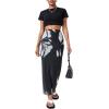 imageSOLY HUX Womens Summer Mesh Print Bodycon Long Skirts High Waist Beach Midi SkirtBlack Printed