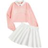 imageSOLY HUX Girls 2 Piece Outfits Letter Graphic Long Sleeve Collar Sweatshirt and Skater Skirt SetLight Pink Letter