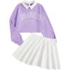 imageSOLY HUX Girls 2 Piece Outfits Letter Graphic Long Sleeve Collar Sweatshirt and Skater Skirt SetViolet Purple Letter