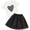 imageSOLY HUX Girls Leopard Skirt Outfits Two Piece Heart Print Short Sleeve T Shirt and Mesh Skirt SetBlack White Leopard