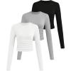 imageSOLY HUX Girls Long Sleeve T Shirts 3 Packs Crewneck Fall Tees Ruched Fitted Tee Shirt TopsBlack Grey White