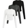 imageSOLY HUX Girls Long Sleeve T Shirts 3 Packs Crewneck Fall Tees Ruched Fitted Tee Shirt TopsDark Grey Black White