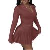 imageSOLY HUX Womens Skirt Sets 2 Piece Outfits Long Sleeve Crop Top with Pleated Mini Skirt Set Party Outfits for WomenCoffee Brown