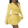 imageSOLY HUX Womens Skirt Sets 2 Piece Outfits Long Sleeve Crop Top with Pleated Mini Skirt Set Party Outfits for WomenPlain Yellow
