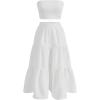imageSOLY HUX Womens Summer 2 Piece Skirt Outfits Strapless Crop Tube Top and Ruffle Flowy Skirt SetPlain White
