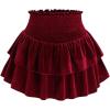 imageSOLY HUX Womens Velvet Mini Skirts Layered Ruffle Shirred High Waisted Flowy Party Cocktail SkirtPure Red