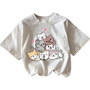 imageSOLY HUX Girls Cartoon Graphic Tees Short Sleeve Cat Print Cute T Shirt Summer TopsWhite Cartoon