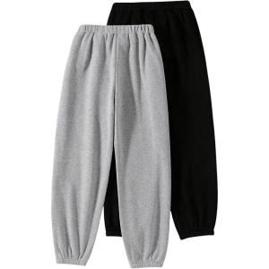 imageSOLY HUX Girls Elastic Waist Sweatpants Casual Thermal Lined Jogger Pants with Pockets 2 Piece SetGrey and Black