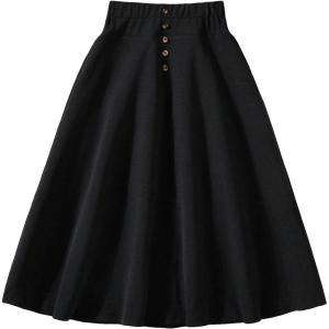 imageSOLY HUX Girls High Waisted Midi Skirts Button A Line Flowy Flared Elegant SkirtPure Black