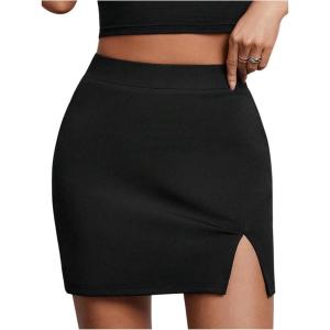 imageSOLY HUX Skirts for Women Split Bodycon Mini Skirt High Waisted Casual SkirtPure Black