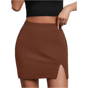 imageSOLY HUX Skirts for Women Split Bodycon Mini Skirt High Waisted Casual SkirtSolid Mocha Brown