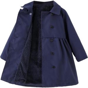 imageSOLY HUX Toddler Girls Double Breasted Long Sleeve Trench Coat Teddy Lined Outerwear Winter Pea CoatsDark Blue