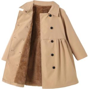 imageSOLY HUX Toddler Girls Double Breasted Long Sleeve Trench Coat Teddy Lined Outerwear Winter Pea CoatsSolid Khaki
