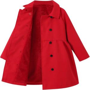imageSOLY HUX Toddler Girls Double Breasted Long Sleeve Trench Coat Teddy Lined Outerwear Winter Pea CoatsSolid Red