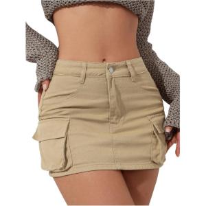 imageSOLY HUX Womens Denim Cargo Skirts Y2k Low Waist Bodycon Mini Skirt Jean Skirts with PocketPure Khaki