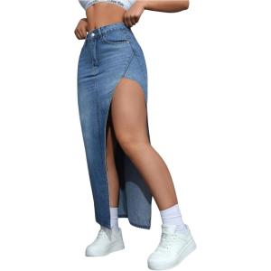 imageSOLY HUX Womens Denim Skirts High Split Bodycon Long Skirt Casual Going Out Jean SkirtsLight Wash