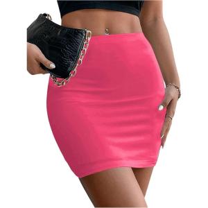 imageSOLY HUX Womens Elastic High Waist Bodycon Pencil Mini SkirtSolid Hot Pink