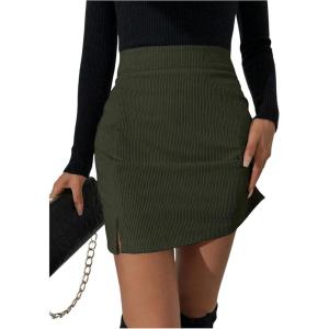 imageSOLY HUX Womens High Waisted Mini Corduroy Skirt Split Hem Business Casual Ribbed Knit SkirtsArmy Green