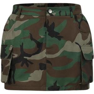 imageSOLY HUX Womens Plus Size Skirt Camo Print High Waisted Mini Cargo Skirts with PocketArmy Green Camo