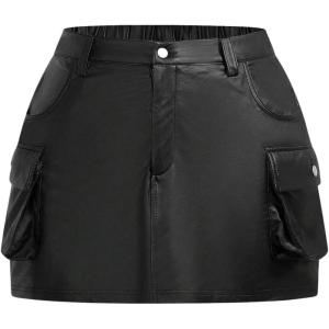 imageSOLY HUX Womens Plus Size Skirt Camo Print High Waisted Mini Cargo Skirts with PocketPure Black