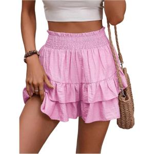 imageSOLY HUX Womens Ruffle Shorts Pleated Mini Skirt Y2k Layered Casual Beach Shorts Shirred Flowy SkortSolid Pink