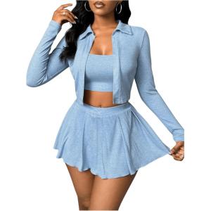 imageSOLY HUX Womens Sexy 2 Piece Mini Skirt Sets Birthday Club Outfits Rave Concert Partywear Tennis Outfits SetPure Blue