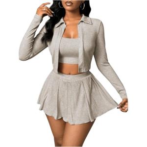 imageSOLY HUX Womens Sexy 2 Piece Mini Skirt Sets Birthday Club Outfits Rave Concert Partywear Tennis Outfits SetPure Khaki
