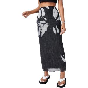 imageSOLY HUX Womens Summer Mesh Print Bodycon Long Skirts High Waist Beach Midi SkirtBlack Printed