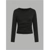 imageSOLY HUX Girls 3 Piece T Shirt Crew Neck Long Sleeve Ruched Crop Tops Slim Fit Solid Basic TeeBlack Grey and White