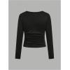 imageSOLY HUX Girls 3 Piece T Shirt Crew Neck Long Sleeve Ruched Crop Tops Slim Fit Solid Basic TeeBlack Grey and White
