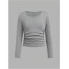 imageSOLY HUX Girls 3 Piece T Shirt Crew Neck Long Sleeve Ruched Crop Tops Slim Fit Solid Basic TeeBlack Grey and White