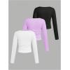 imageSOLY HUX Girls 3 Piece T Shirt Crew Neck Long Sleeve Ruched Crop Tops Slim Fit Solid Basic TeeBlack Purple White