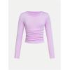 imageSOLY HUX Girls 3 Piece T Shirt Crew Neck Long Sleeve Ruched Crop Tops Slim Fit Solid Basic TeeBlack Purple and Light Blue