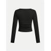 imageSOLY HUX Girls 3 Piece T Shirt Crew Neck Long Sleeve Ruched Crop Tops Slim Fit Solid Basic TeeBlack Purple and Light Blue