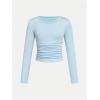 imageSOLY HUX Girls 3 Piece T Shirt Crew Neck Long Sleeve Ruched Crop Tops Slim Fit Solid Basic TeeBlack Purple and Light Blue