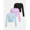 imageSOLY HUX Girls 3 Piece T Shirt Crew Neck Long Sleeve Ruched Crop Tops Slim Fit Solid Basic TeeBlack Purple and Light Blue
