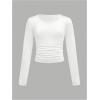 imageSOLY HUX Girls 3 Piece T Shirt Crew Neck Long Sleeve Ruched Crop Tops Slim Fit Solid Basic TeeBlack Red and White