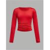 imageSOLY HUX Girls 3 Piece T Shirt Crew Neck Long Sleeve Ruched Crop Tops Slim Fit Solid Basic TeeBlack Red and White