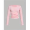 imageSOLY HUX Girls 3 Piece T Shirt Crew Neck Long Sleeve Ruched Crop Tops Slim Fit Solid Basic TeeBlue Pink and White