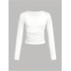 imageSOLY HUX Girls 3 Piece T Shirt Crew Neck Long Sleeve Ruched Crop Tops Slim Fit Solid Basic TeeBlue Pink and White