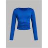 imageSOLY HUX Girls 3 Piece T Shirt Crew Neck Long Sleeve Ruched Crop Tops Slim Fit Solid Basic TeeBlue Pink and White