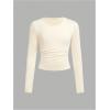 imageSOLY HUX Girls 3 Piece T Shirt Crew Neck Long Sleeve Ruched Crop Tops Slim Fit Solid Basic TeeBrown Khaki and Apricot